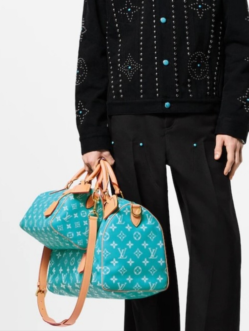 🌍Rare Turquoise/Caramel Barrel 35" Travel Tote - Picture 6 of 15